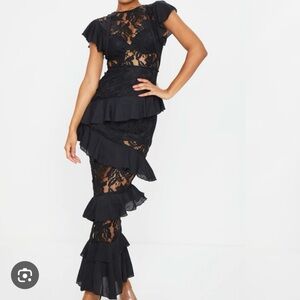Elegant Black Lace Tiered Dress